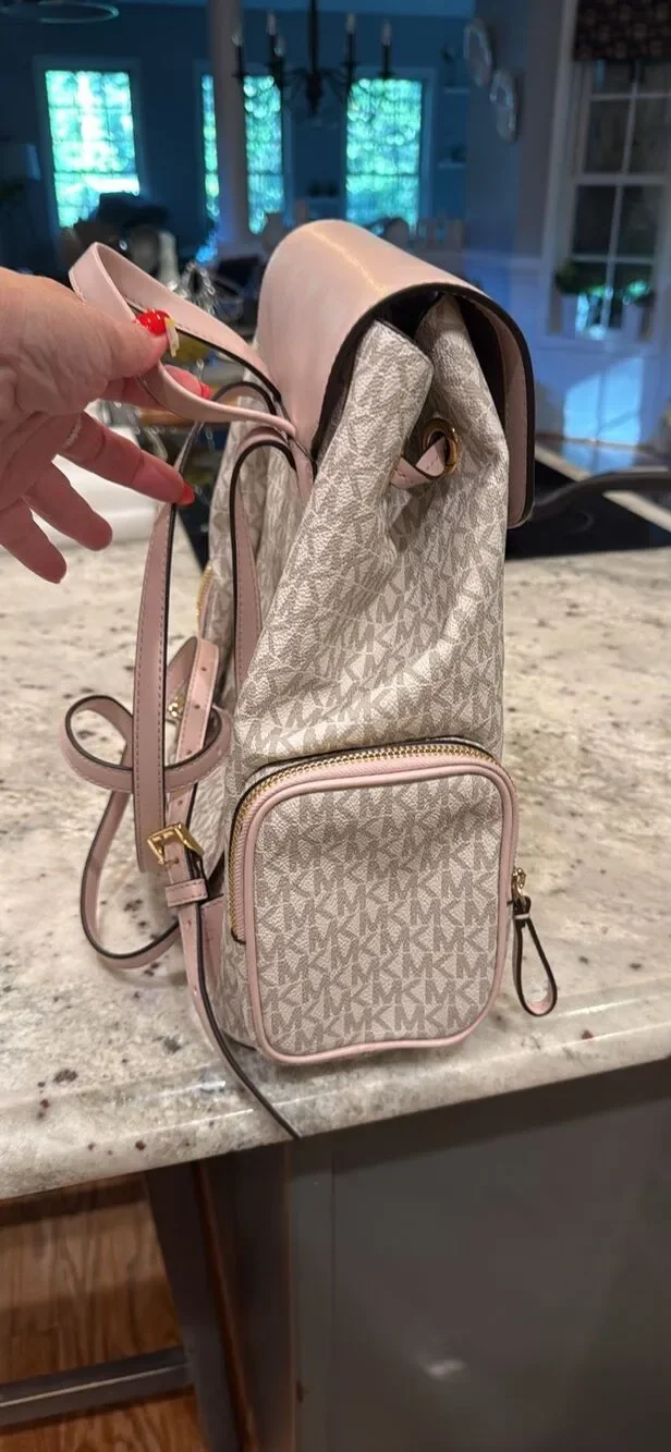 Michael Kors Jet Set Large Signature PVC Chain Backpack Blush & Cream NWOT MSR $